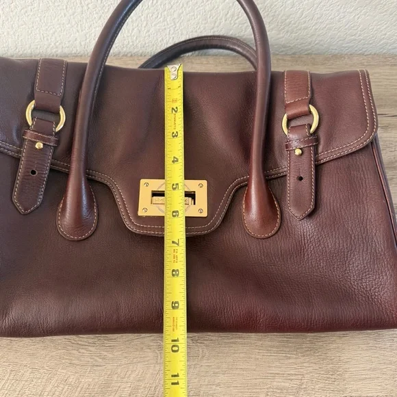 Lauren Ralph Vintage Satchel Bag Burgundy Brown Gold Buckle Turn Lock Doctor Bag - Picture 11 of 12